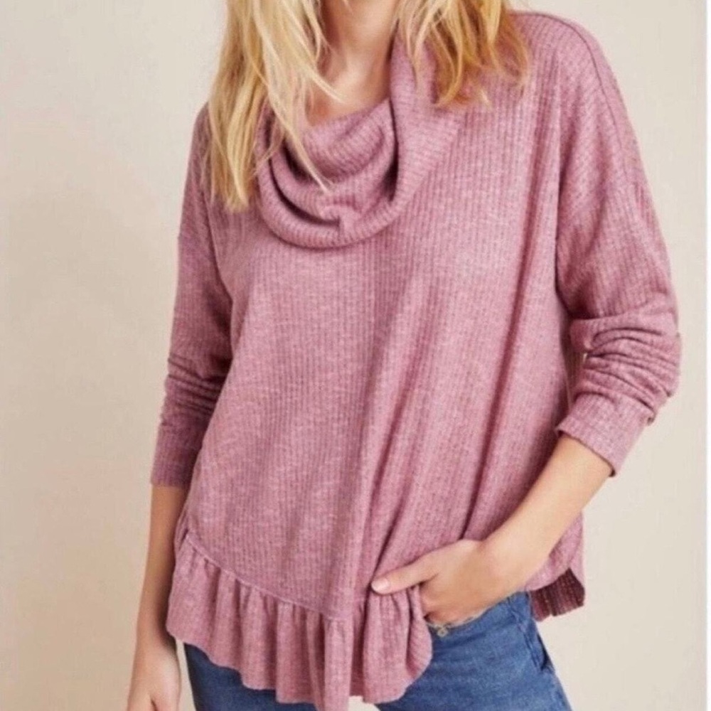 Maeve by Anthropologie Addie Ruffle Hacci Pullover Sweater in Mauve